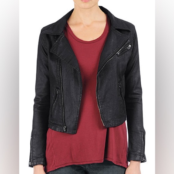 AG Adriano Goldschmied Biker Motorcycle Coated Jacket - Blackslick - Medium - Picture 2 of 12